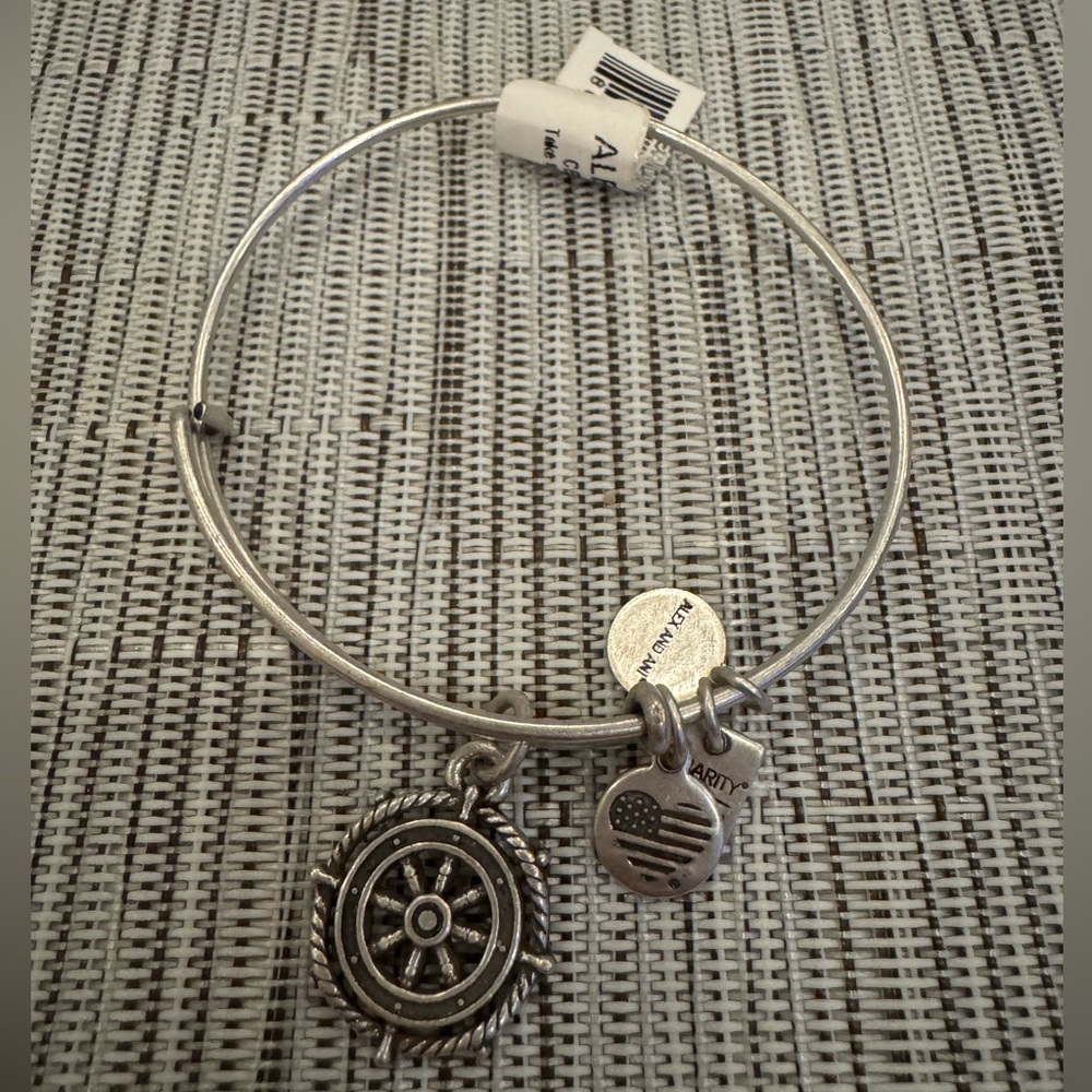 Alex and Ani 2013 Silver Nautical Ship Wheel Charm Bangle Bracelet